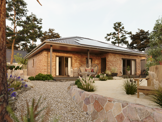 Bungalow 128 mit Klinkerfassade – Energiewende im eigenen Zuhause Großer Bungalow 128 mit Klinkeroptik, perfekt geeignet für eine leistungsstarke Photovoltaikanlage